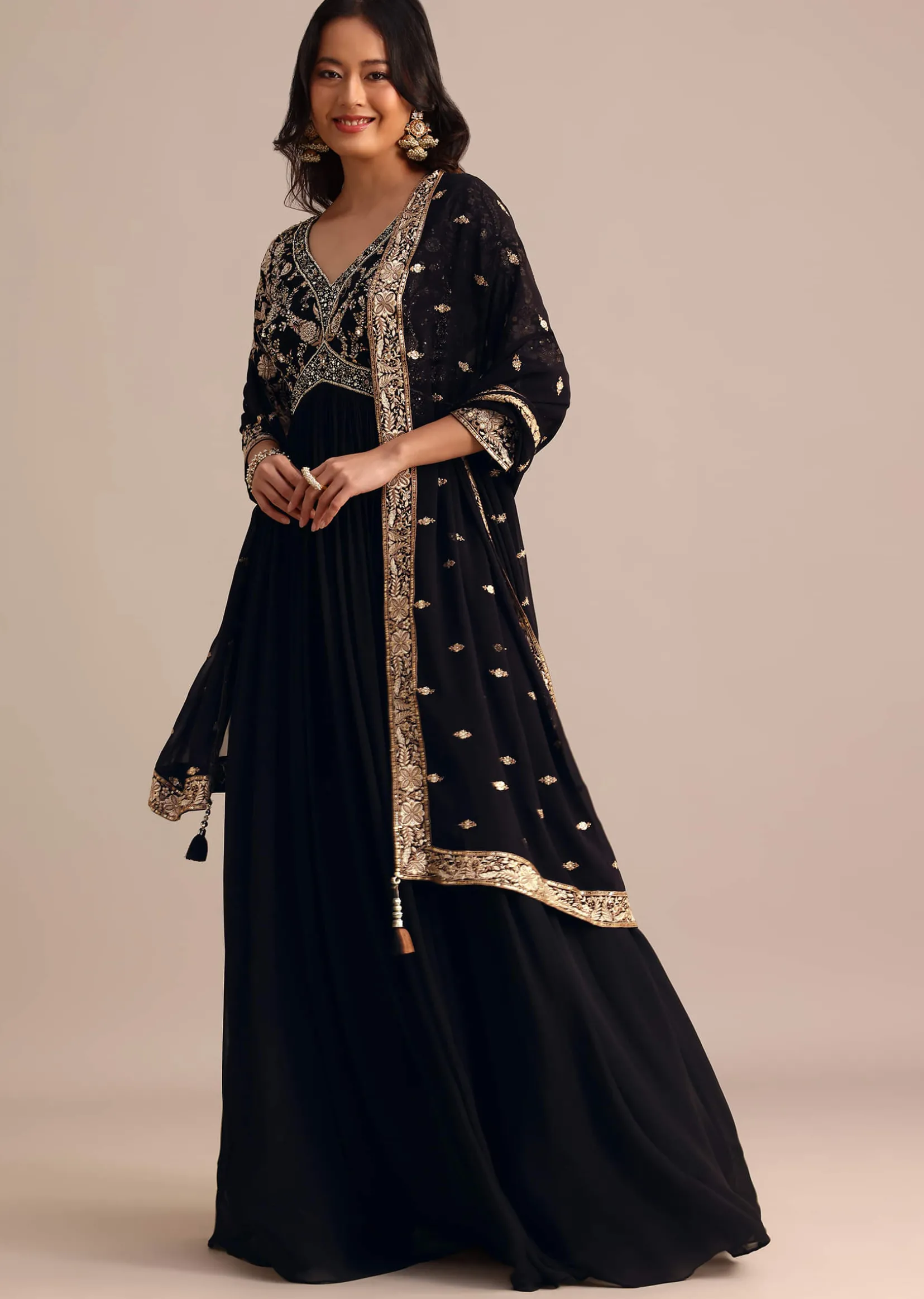 Black Embroidered Georgette Anarkali Suit