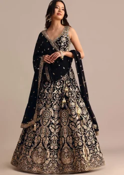 Black Embroidered Georgette Lehenga Choli With Dupatta