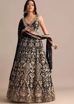 Black Embroidered Georgette Lehenga Choli With Dupatta
