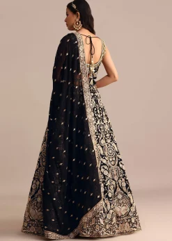 Black Embroidered Georgette Lehenga Choli With Dupatta