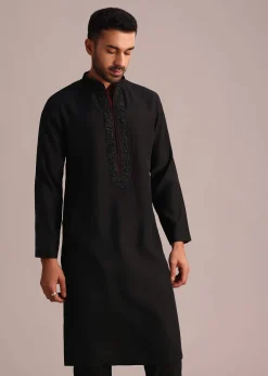 Black Embroidered Kurta Set With Cutdana Work