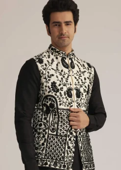 Black Embroidered Nehru Jacket Set