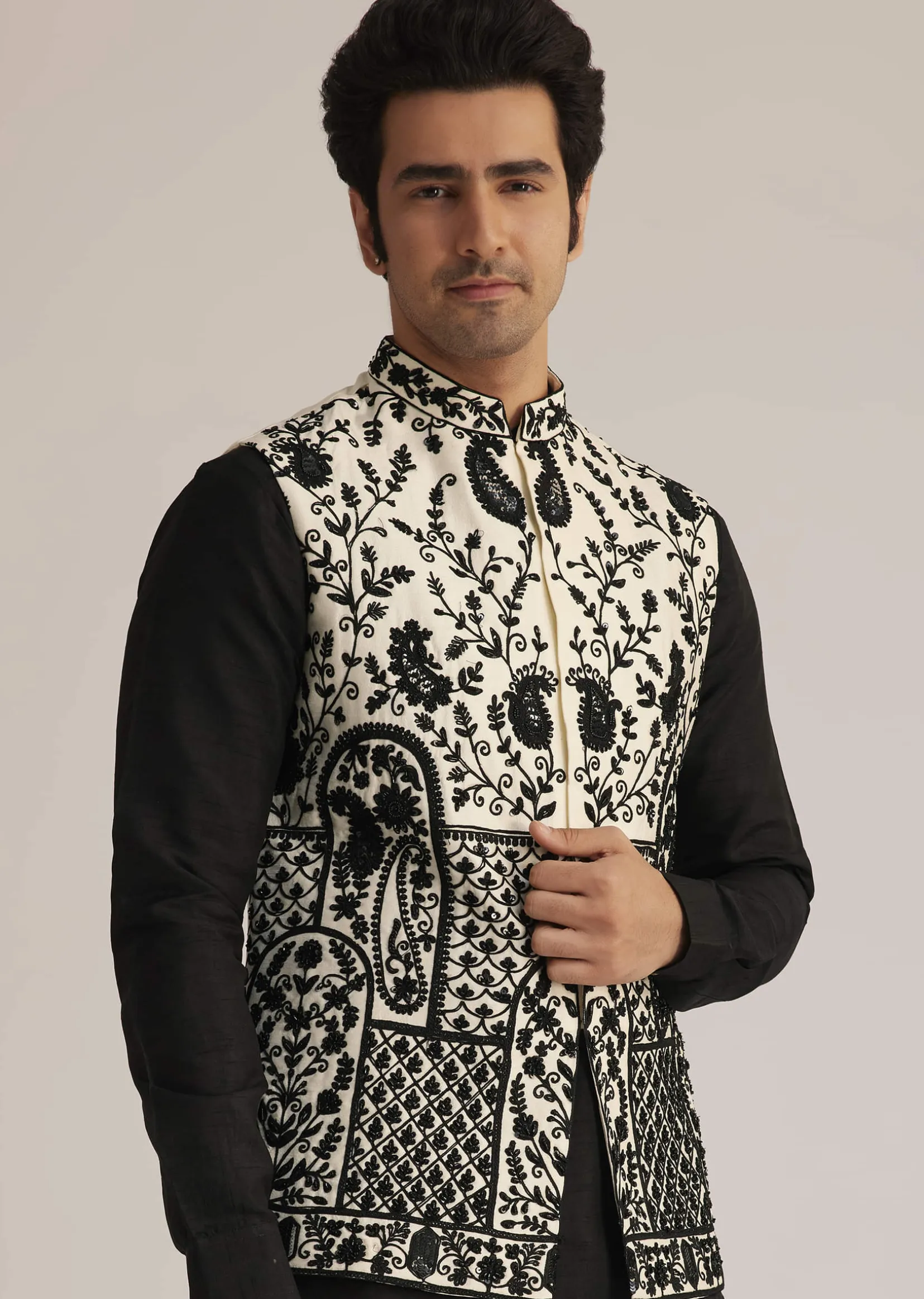 Black Embroidered Nehru Jacket Set