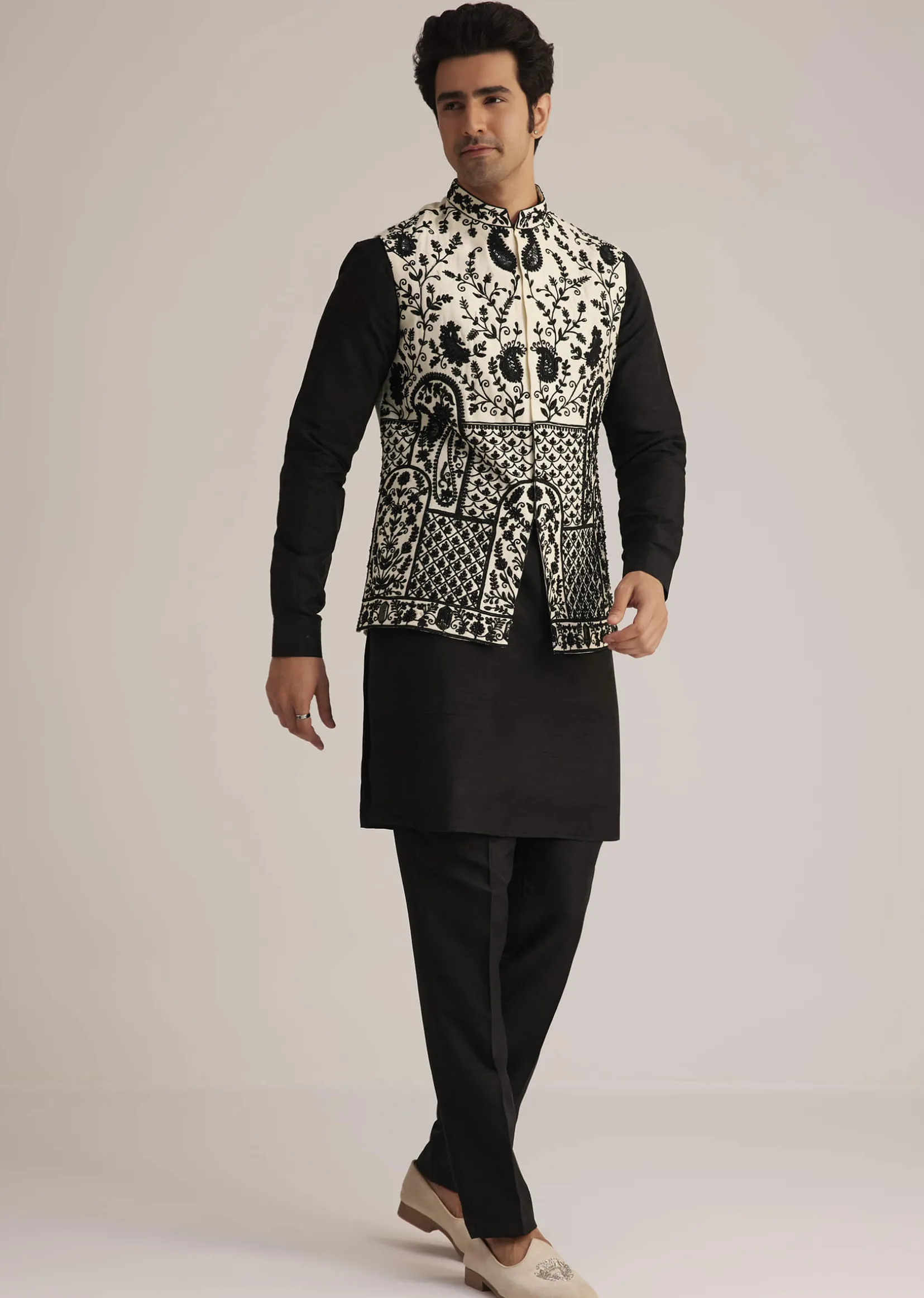 Black Embroidered Nehru Jacket Set