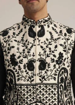 Black Embroidered Nehru Jacket Set