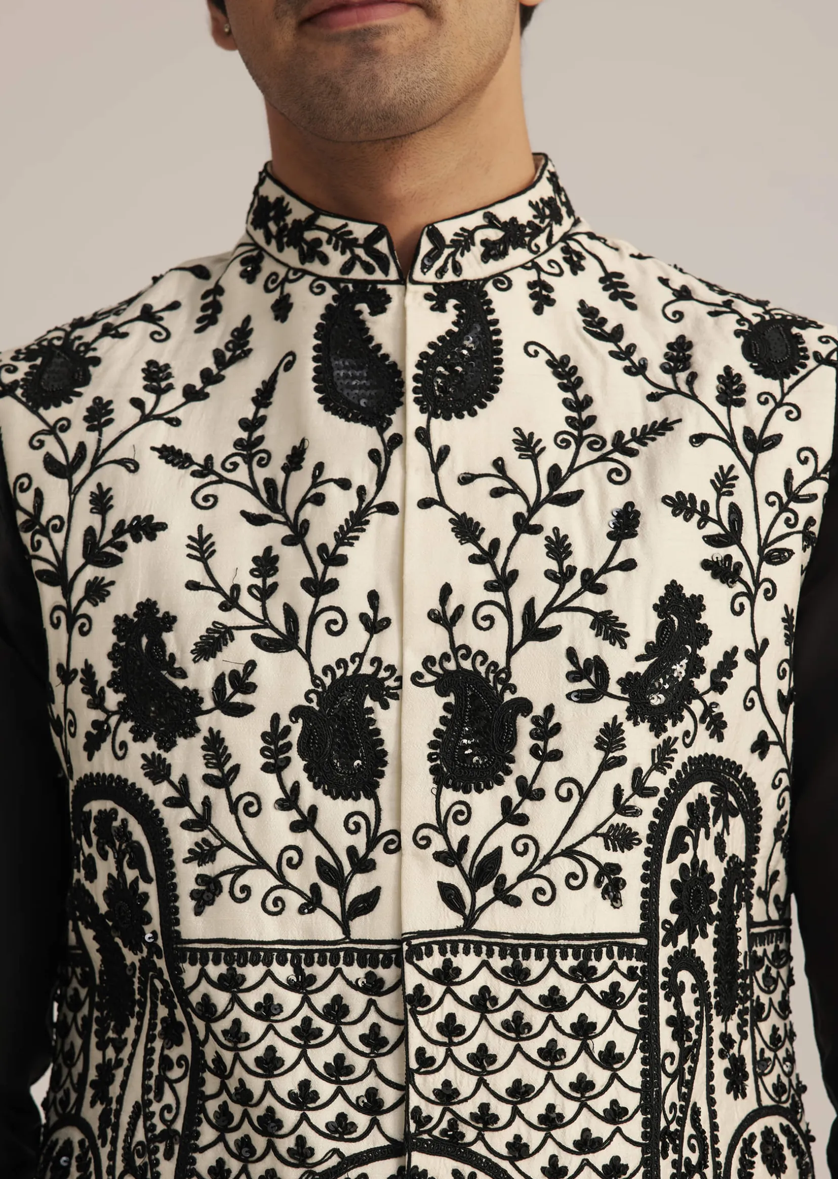 Black Embroidered Nehru Jacket Set