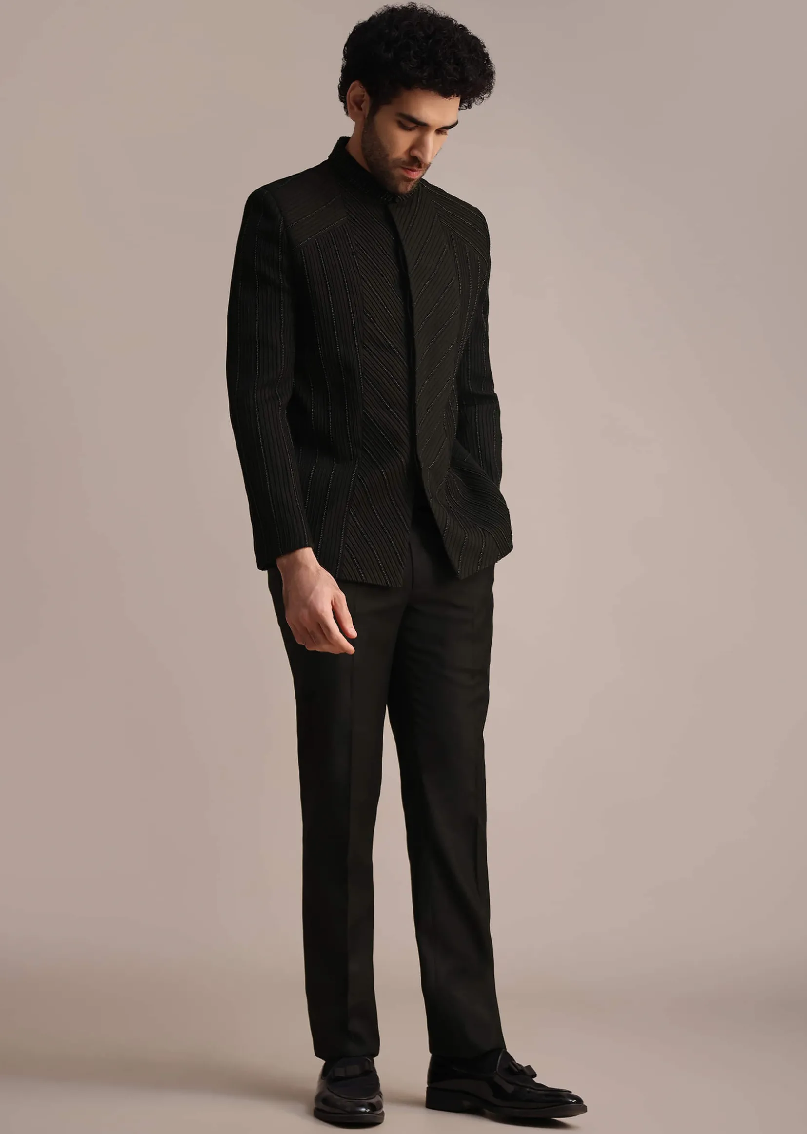 Black Embroidered Rayon Jodhpuri Suit