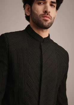 Black Embroidered Rayon Jodhpuri Suit