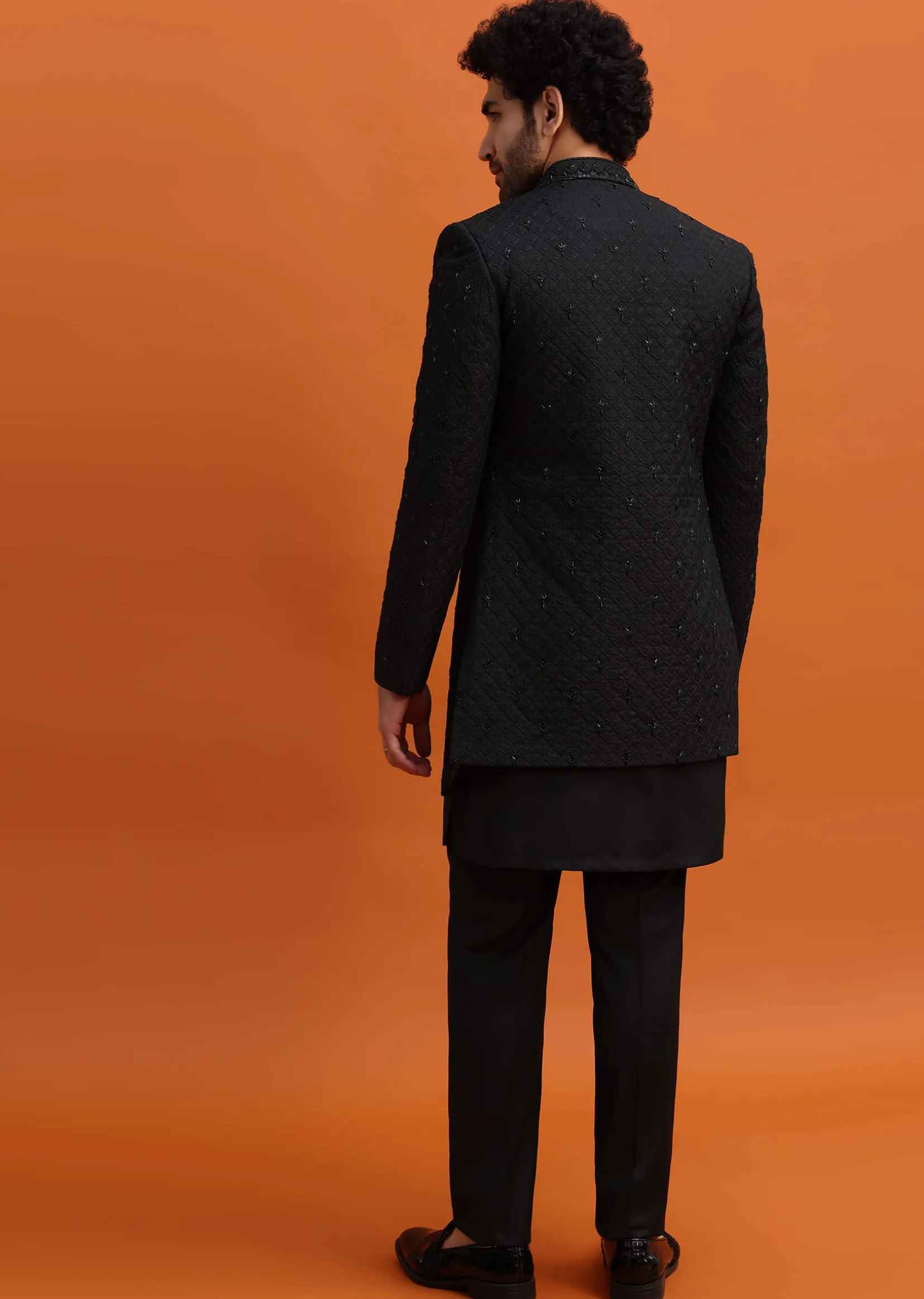 Black Embroidered Sherwani Suit With Cutdana Work