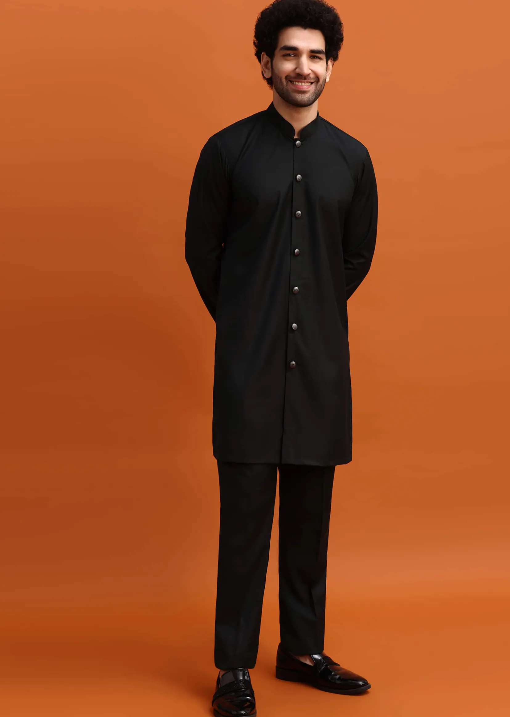Black Embroidered Sherwani Suit With Cutdana Work