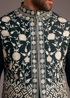 Black Floral Embroidered Jacket Kurta Set