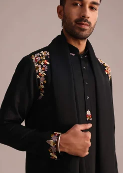 Black Floral Hand Work Kurta Set With Dupatta