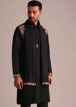 Black Floral Hand Work Kurta Set With Dupatta