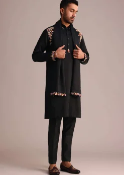 Black Floral Hand Work Kurta Set With Dupatta