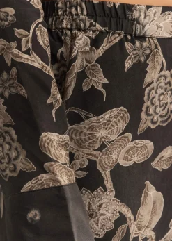 Black Floral Printed Crepe Anarkali Set With Embroidered Neckline
