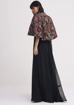 Black Georgette Croptop Palazzo With Sequin Work Cape