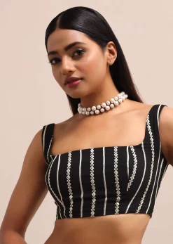 Black Georgette Parsi Gara Saree With Unstitched Blouse