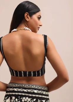 Black Georgette Parsi Gara Saree With Unstitched Blouse