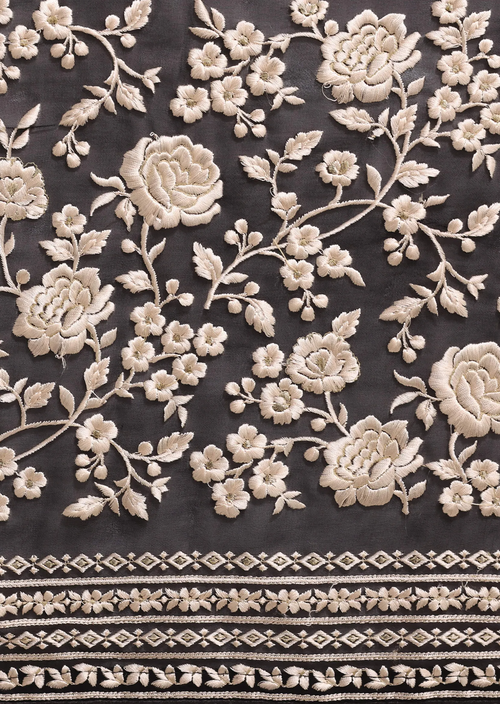 Black Georgette Parsi Gara Saree With Unstitched Blouse