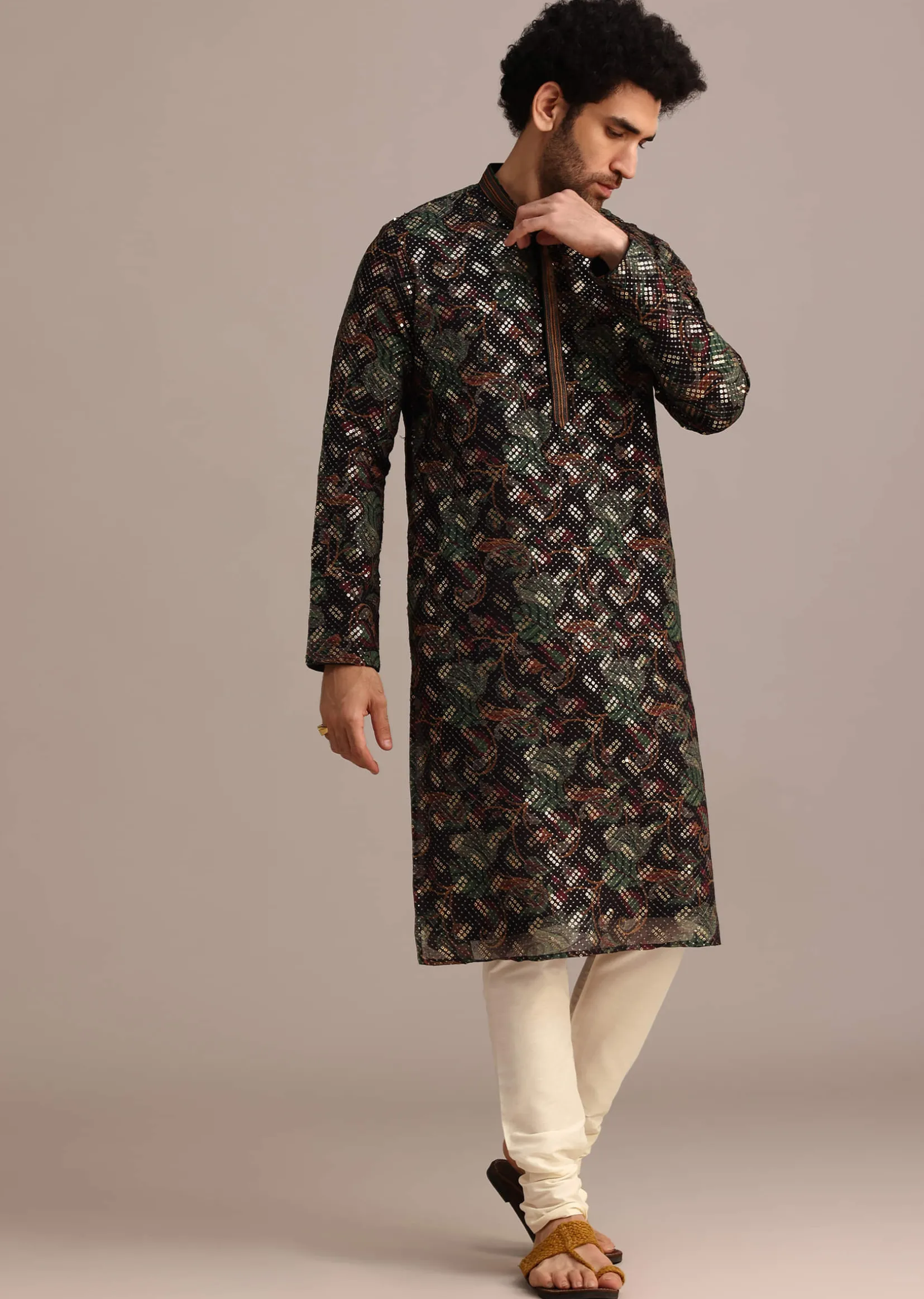 Black Georgette Sequin Work Kurta Set