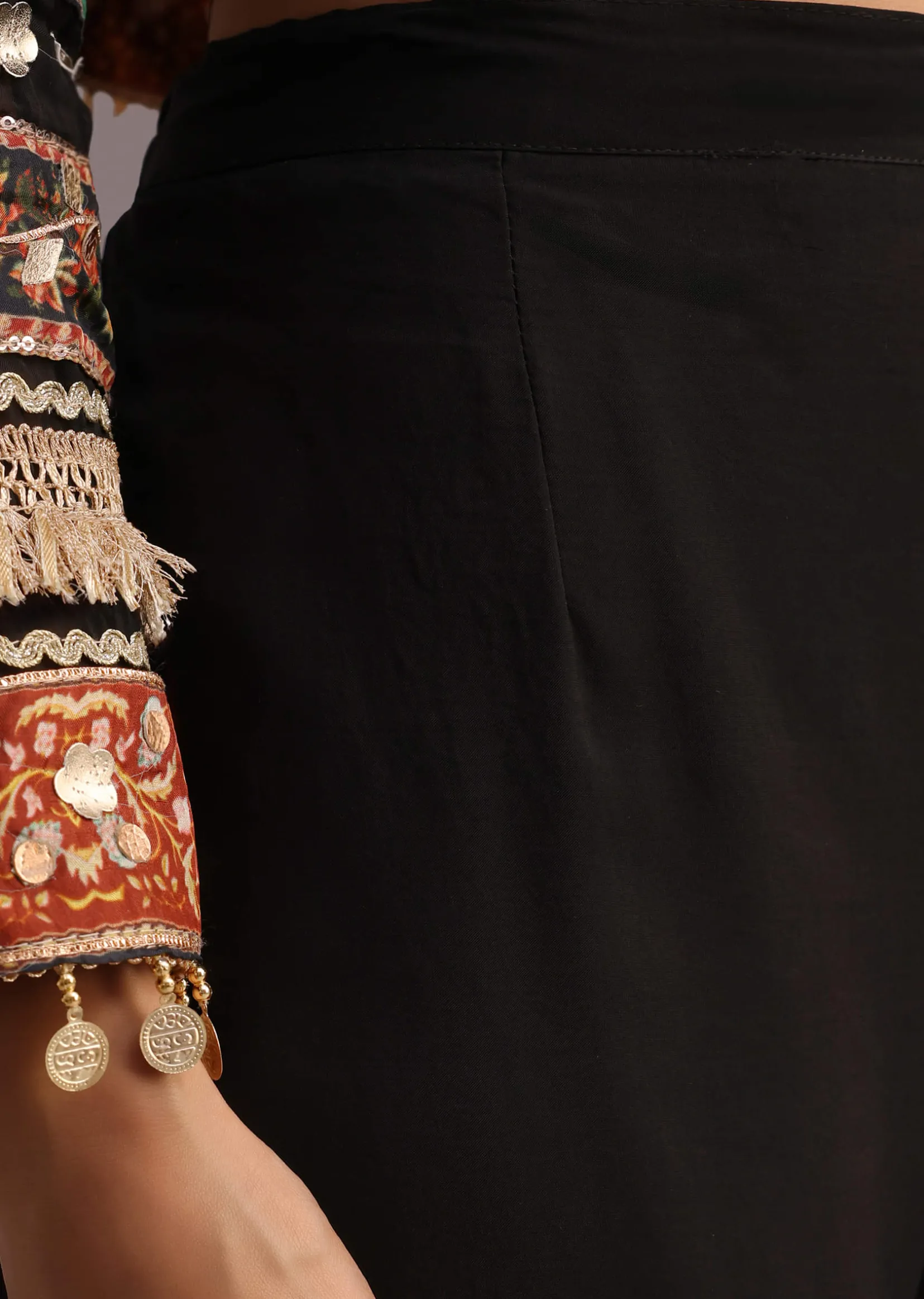 Black Gotta Work Anarkali Suit With Printed Dupatta