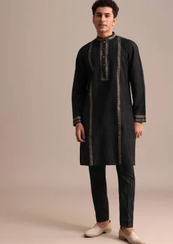 Black Hand Block Print Kurta Set