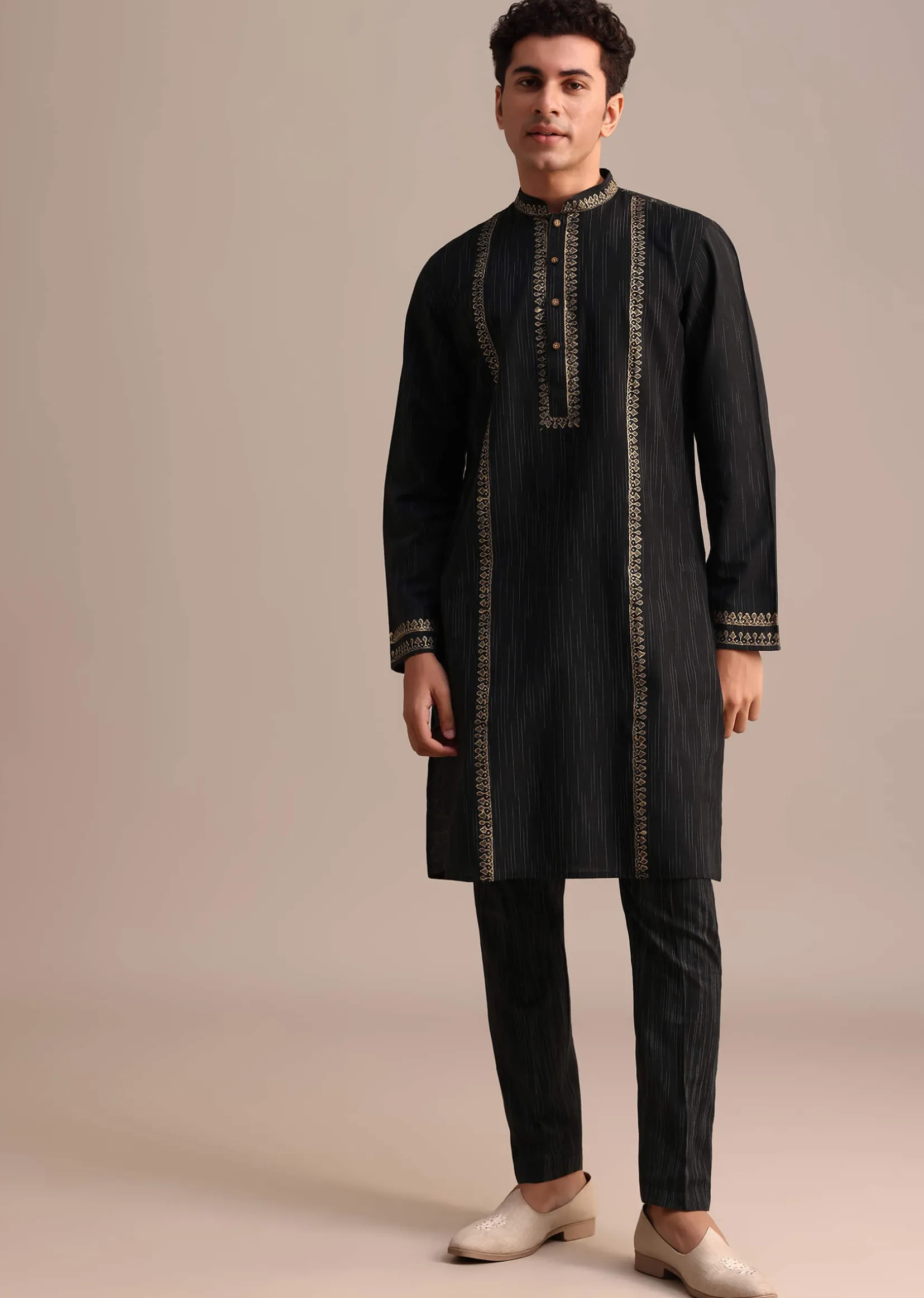 Black Hand Block Print Kurta Set