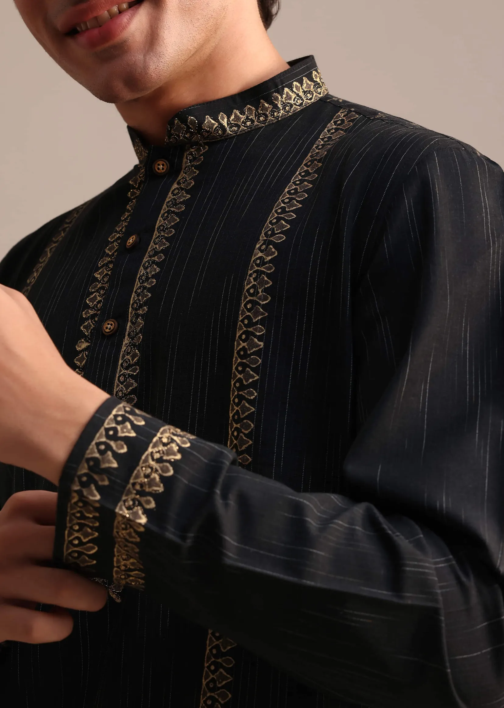 Black Hand Block Print Kurta Set