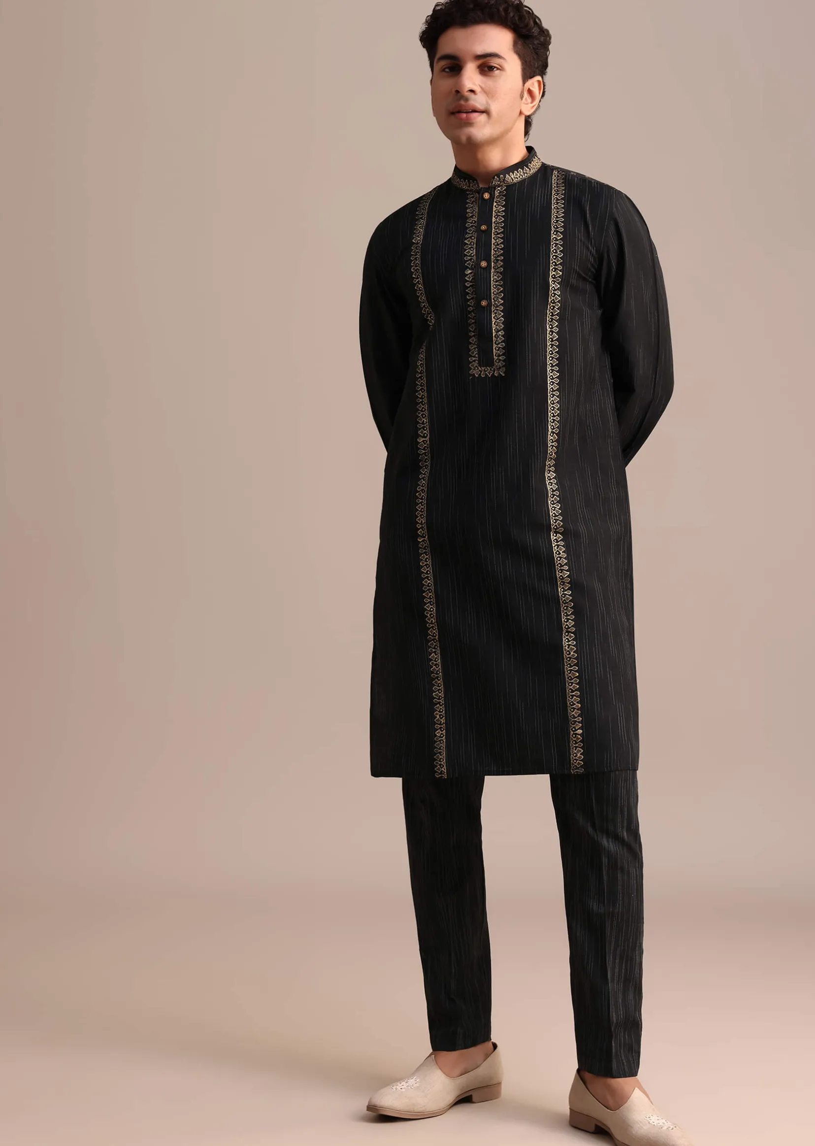 Black Hand Block Print Kurta Set