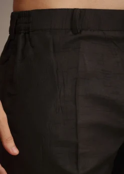 Black Hand Embellished Mirror Work Jacket And Kurta Set In Silk