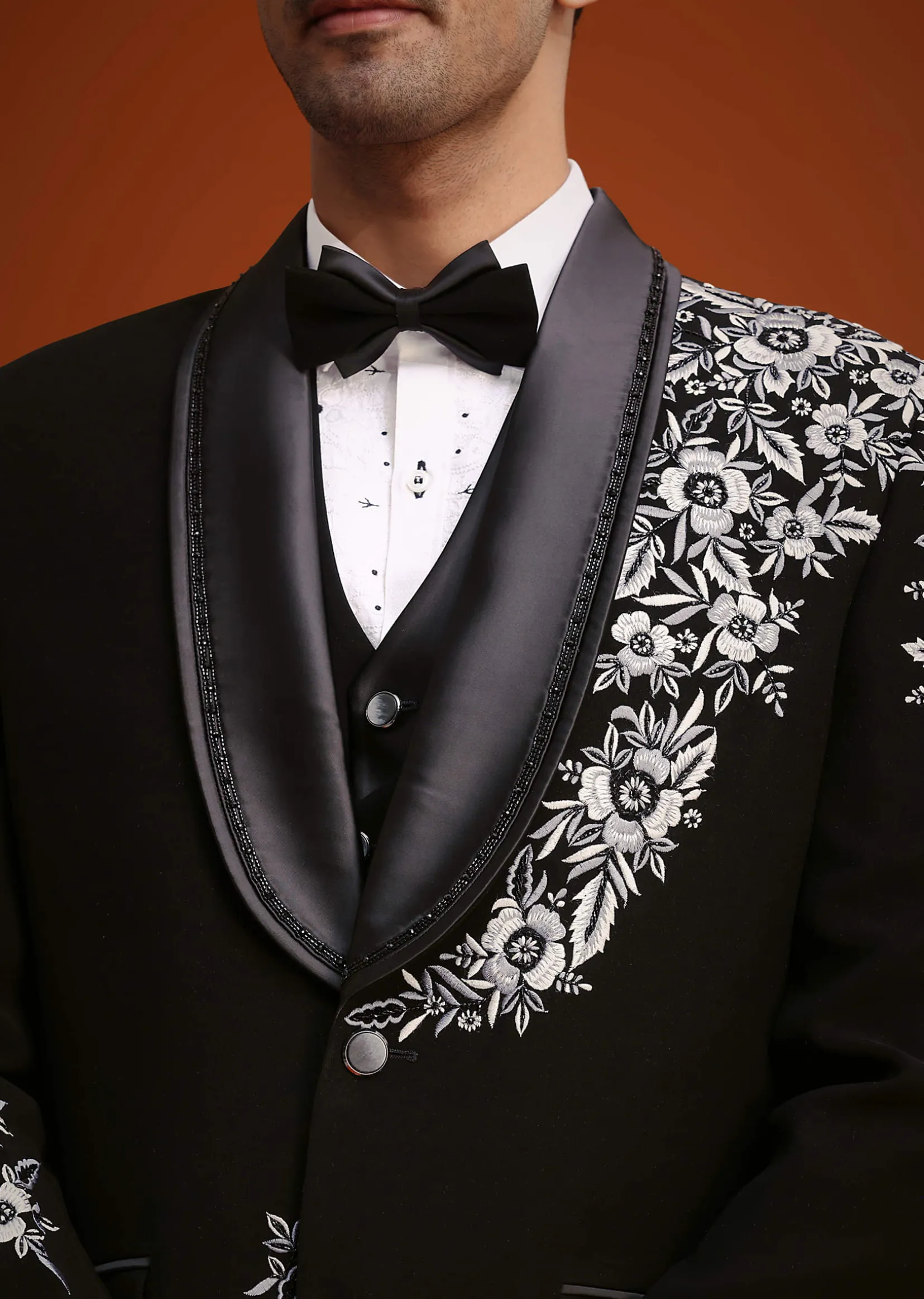 Black Hand Embellished Tuxedo Set
