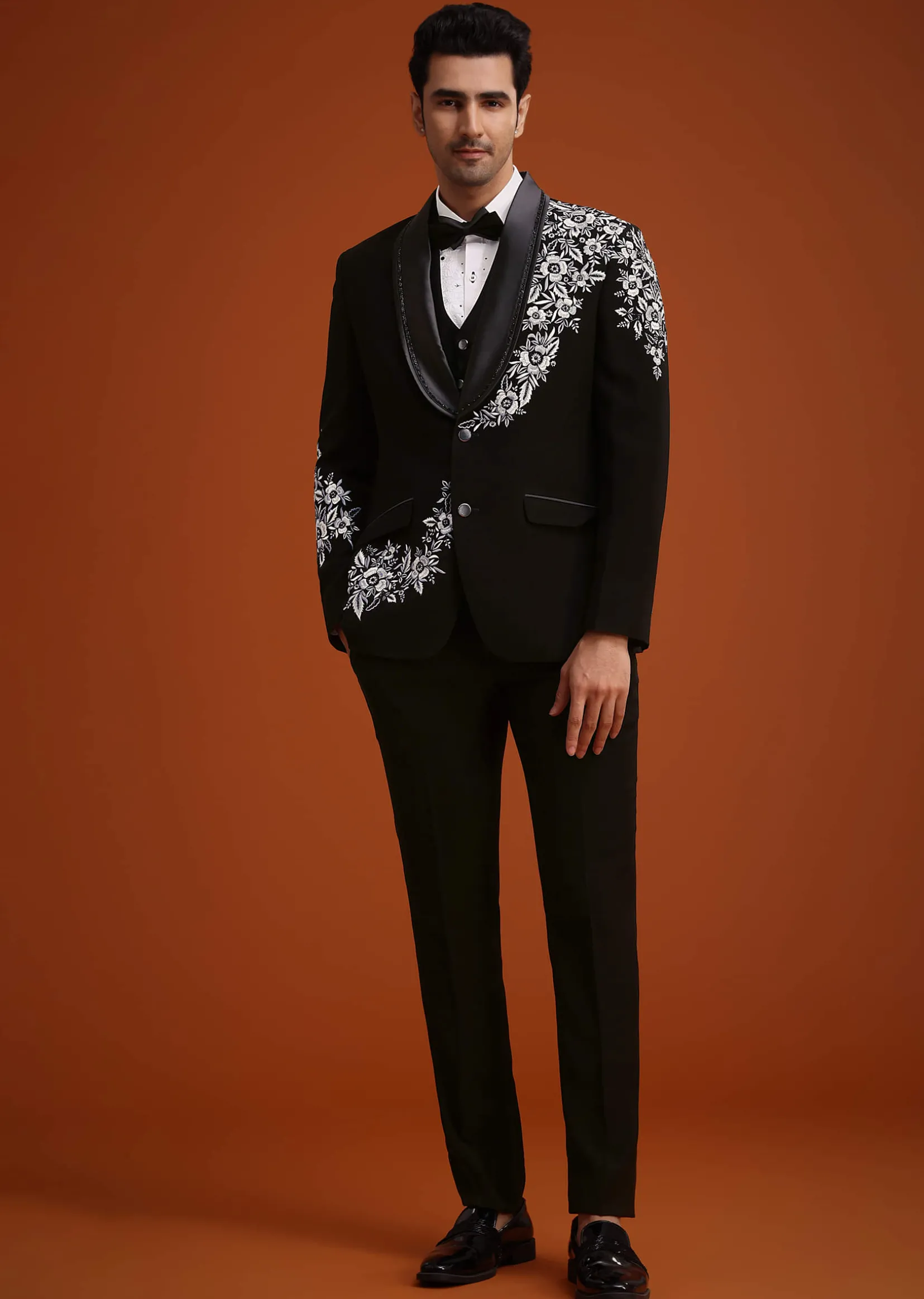 Black Hand Embellished Tuxedo Set