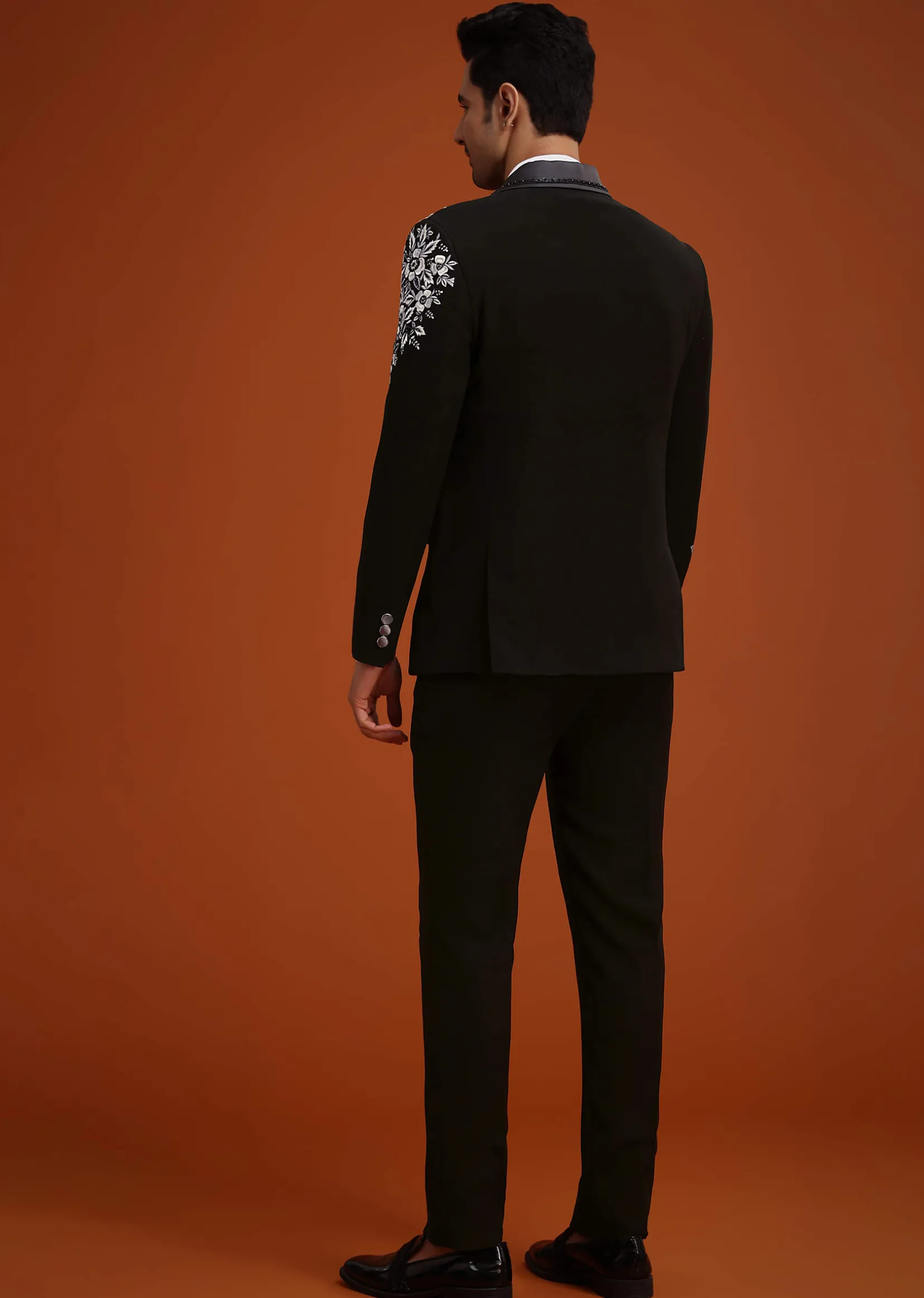 Black Hand Embellished Tuxedo Set