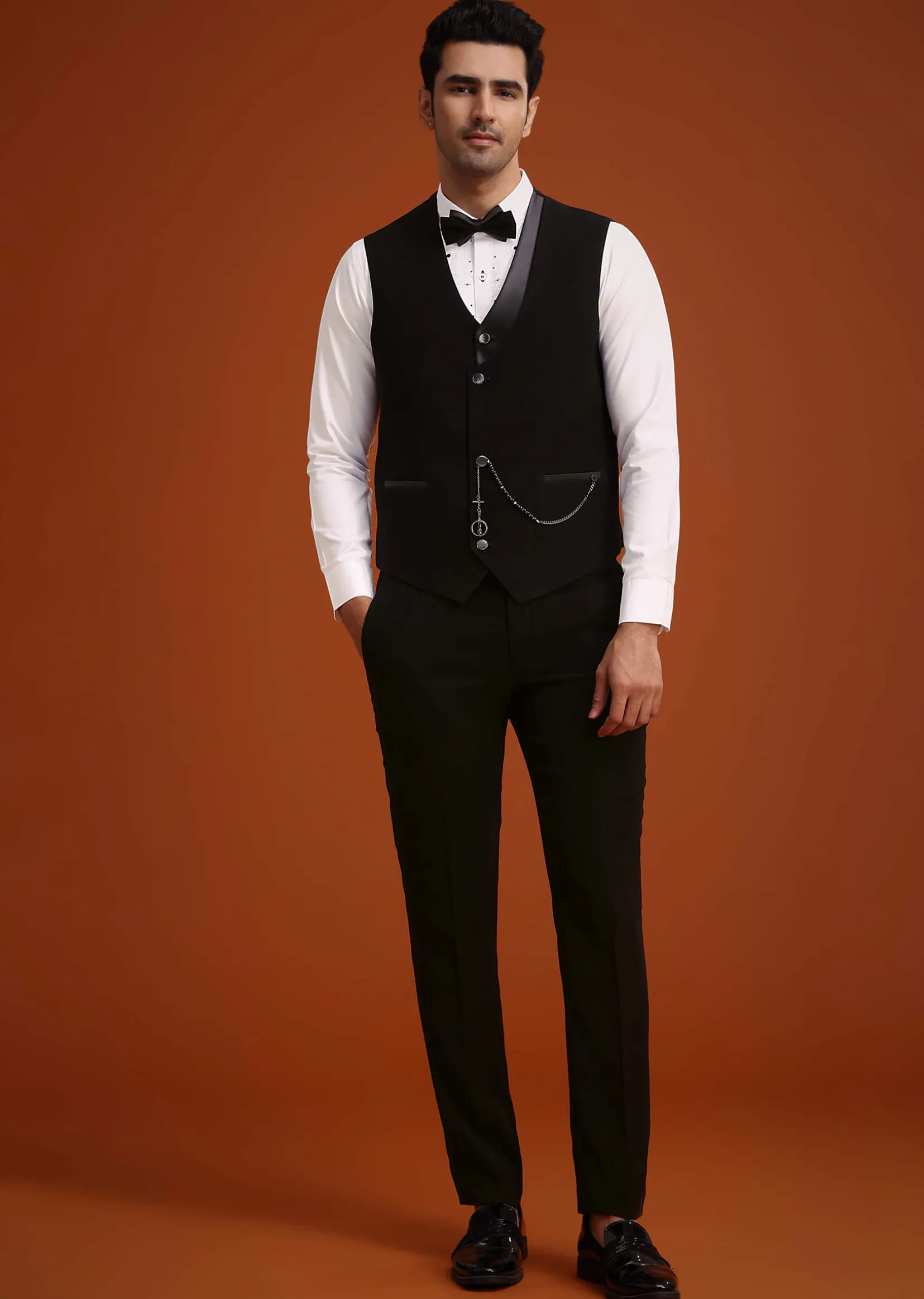Black Hand Embellished Tuxedo Set