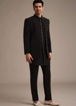 Black Hand Embroidered Indowestern And Kurta Set