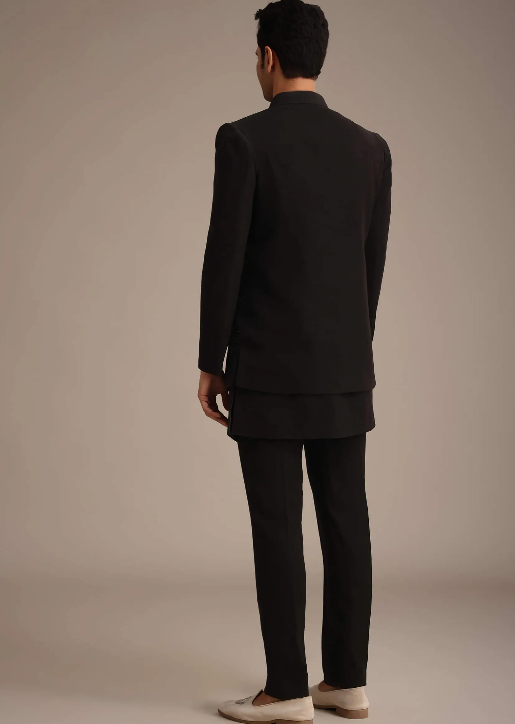 Black Hand Embroidered Indowestern And Kurta Set