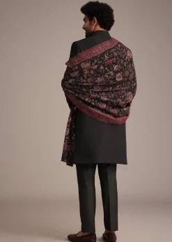Black Hand Work Sherwani Suit With Dupatta