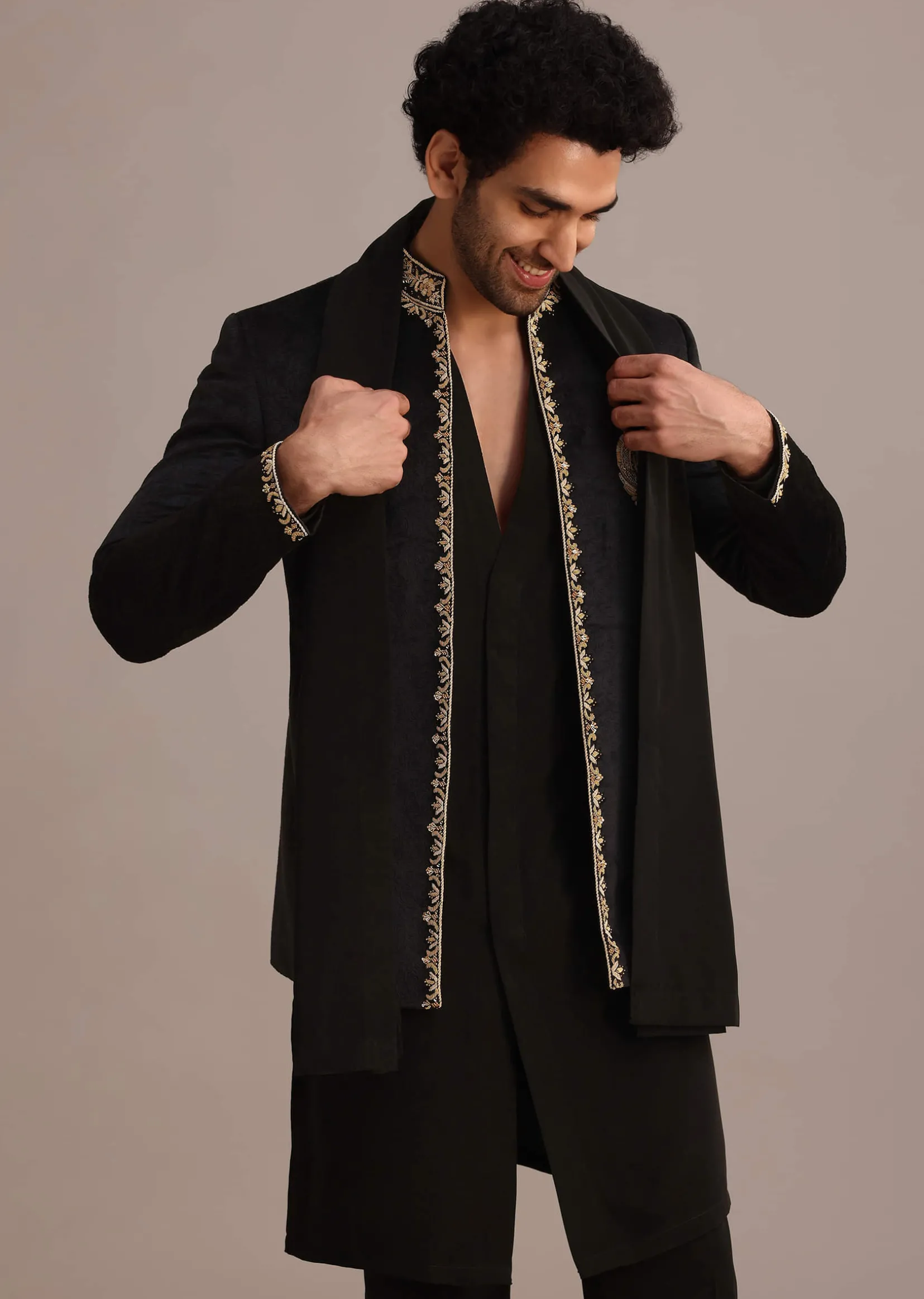 Black Handwork Jodhpuri Kurta Set with Dupatta