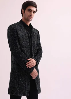 Black Indo Western Lapel Jacket With Shirt And Pant