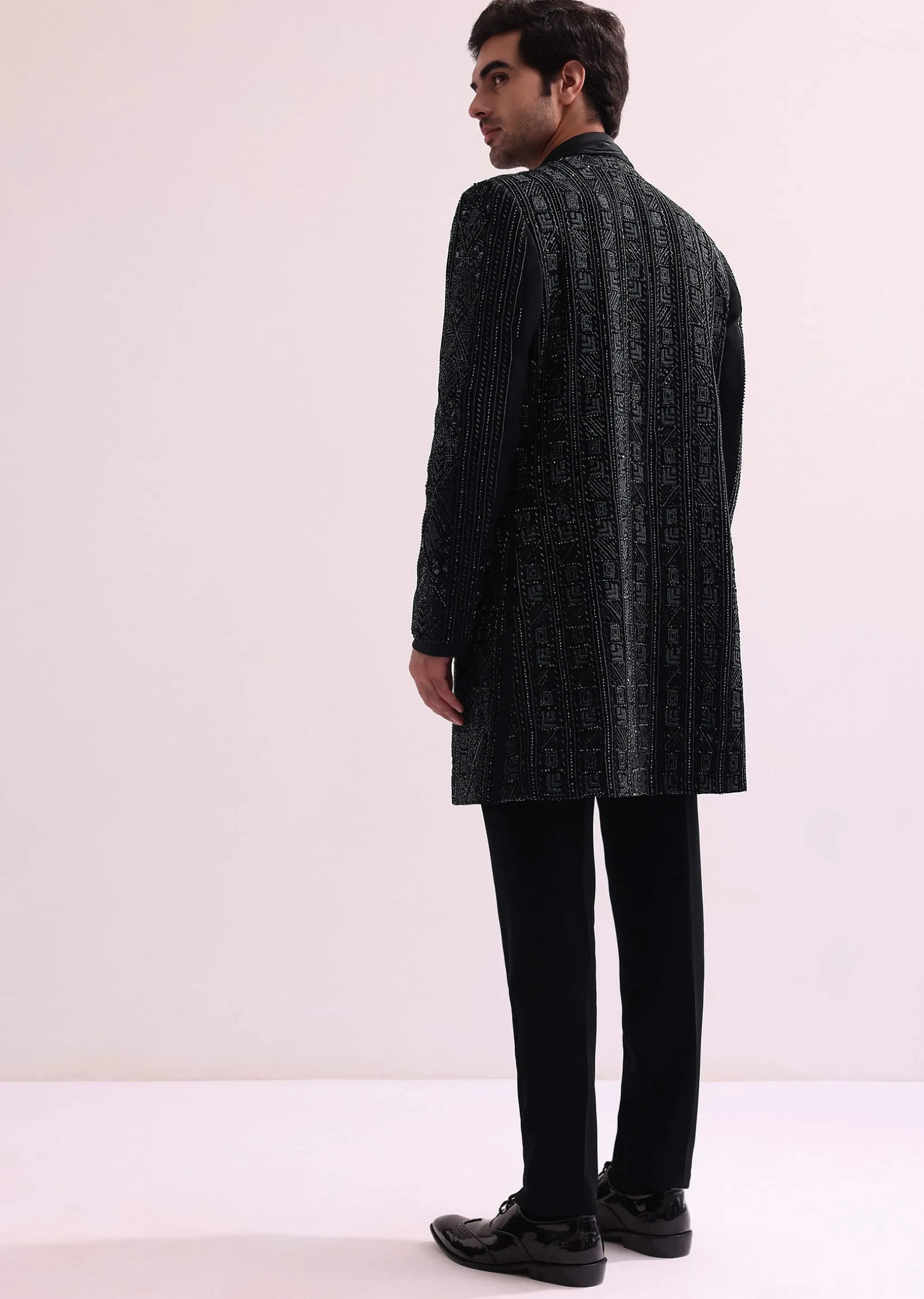 Black Indo Western Lapel Jacket With Shirt And Pant