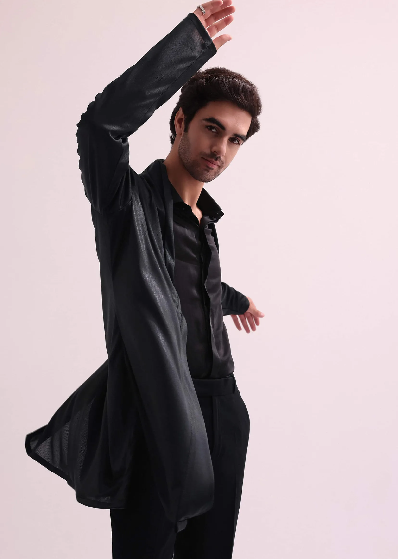 Black Indo Western Lapel Jacket With Shirt And Pant