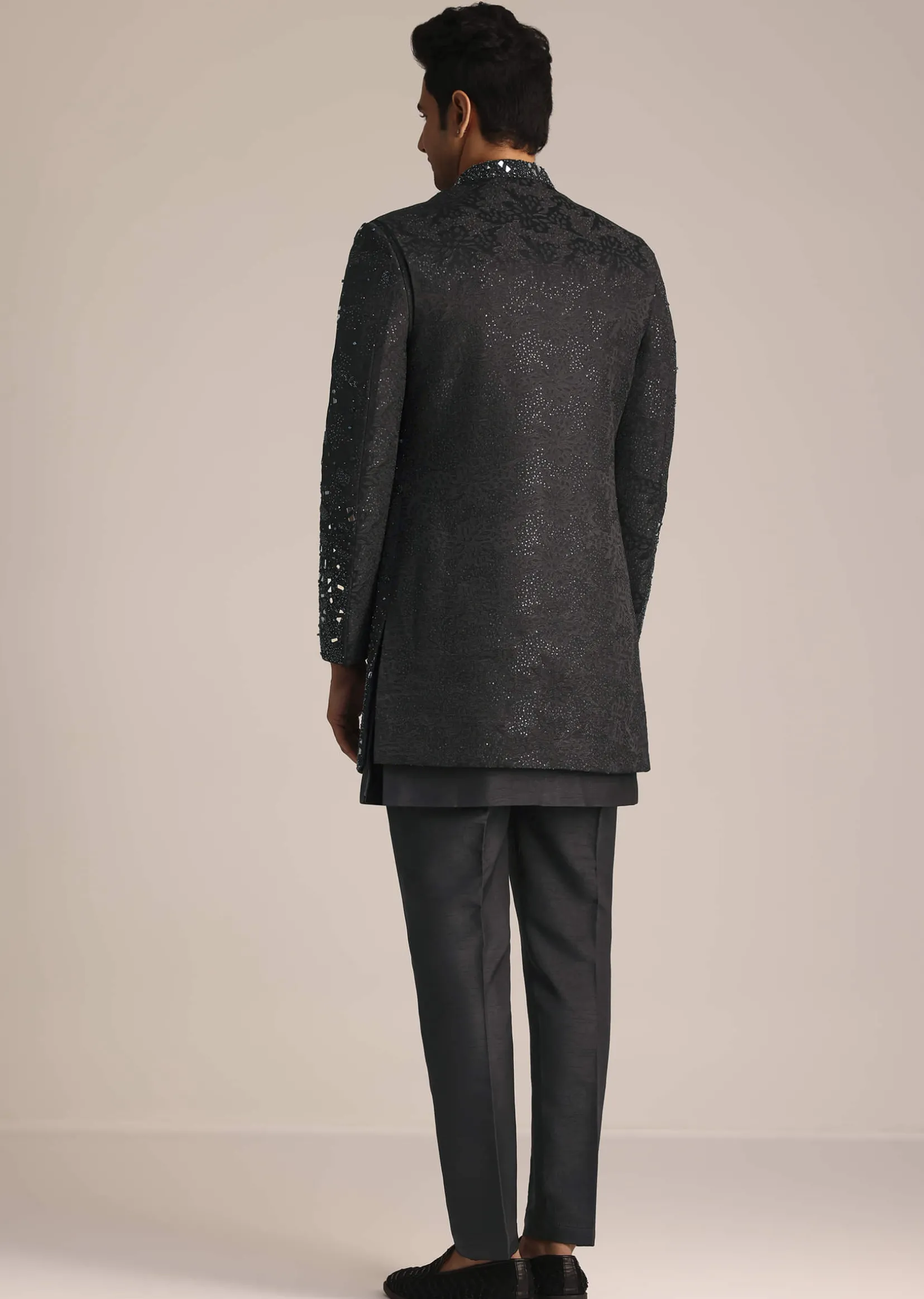Black Indo Western Set With Mirror Work