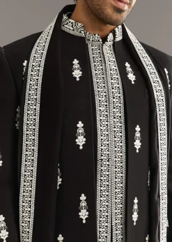 Black Indo Western Set With Embroidery On Japanese Fabric