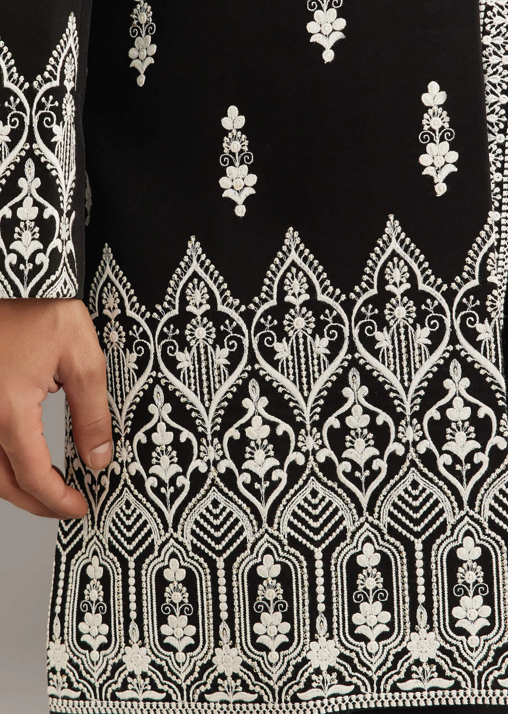 Black Indo Western Set With Embroidery On Japanese Fabric