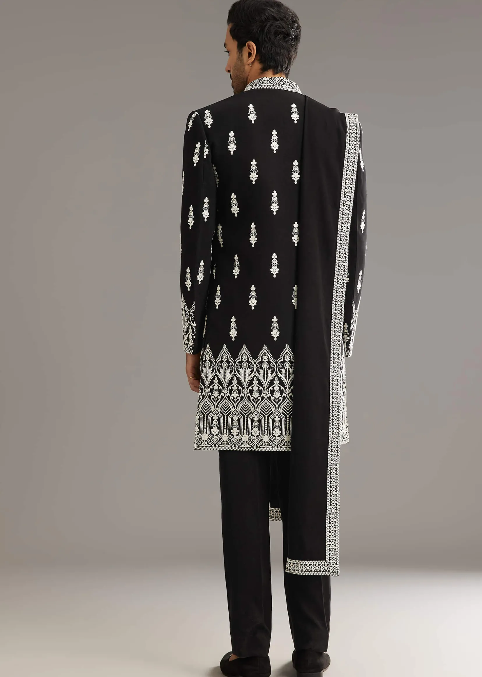Black Indo Western Set With Embroidery On Japanese Fabric