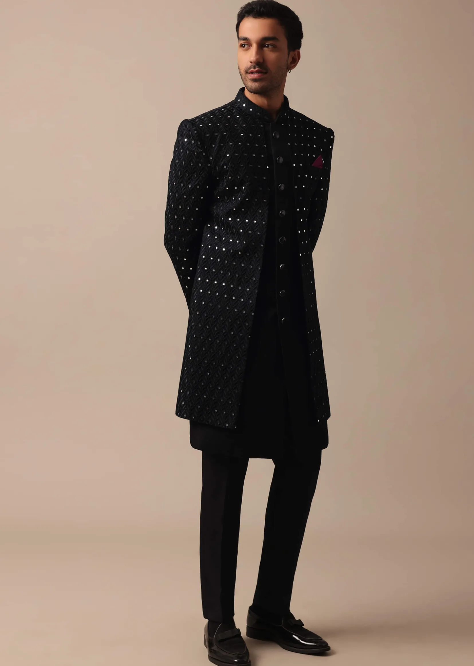 Black Indowestern Adorned With Intricate Mirror Embroidery
