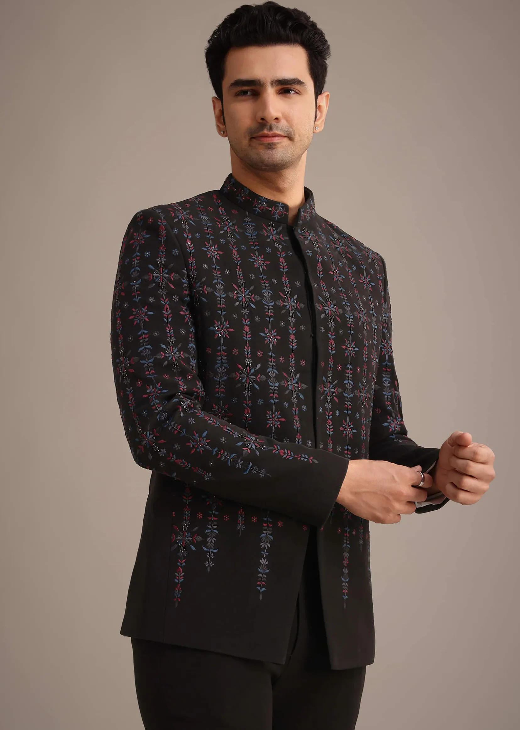 Black Indowestern Set With Cutdana Work