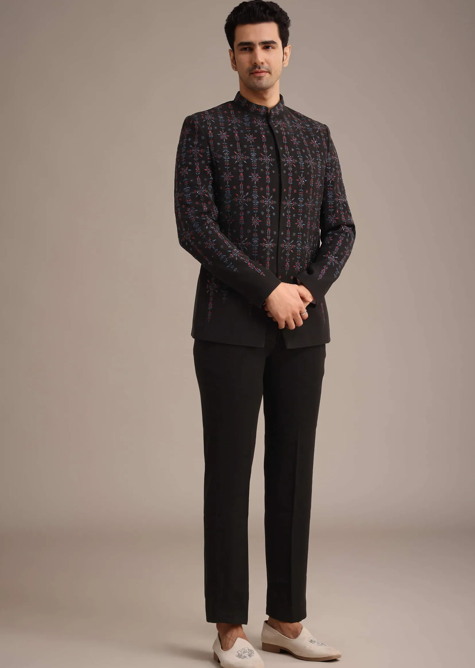 Black Indowestern Set With Cutdana Work
