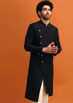 Black Indowestern Set With Style Cut For Men