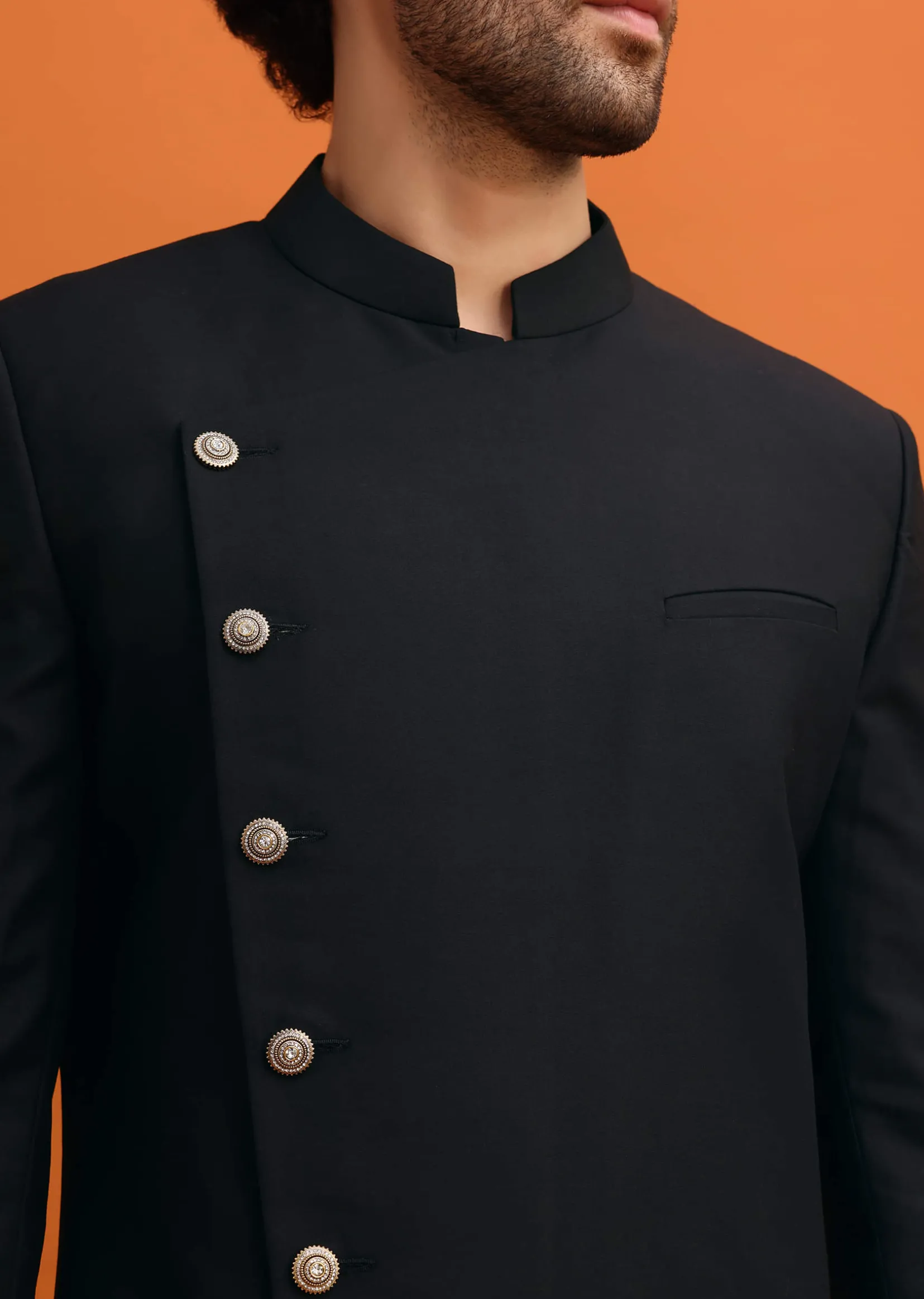 Black Indowestern Set With Style Cut For Men